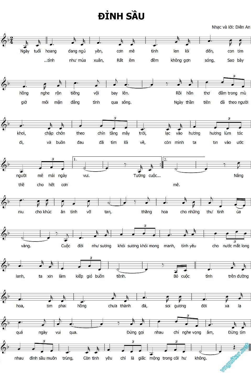 Sheet nhạc Đỉnh Sầu